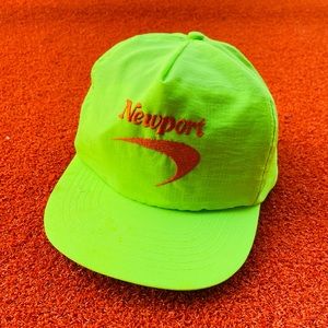 Vintage Newport Cigarette Cap Lime Green Orange Embroidered Nylon Adjustable